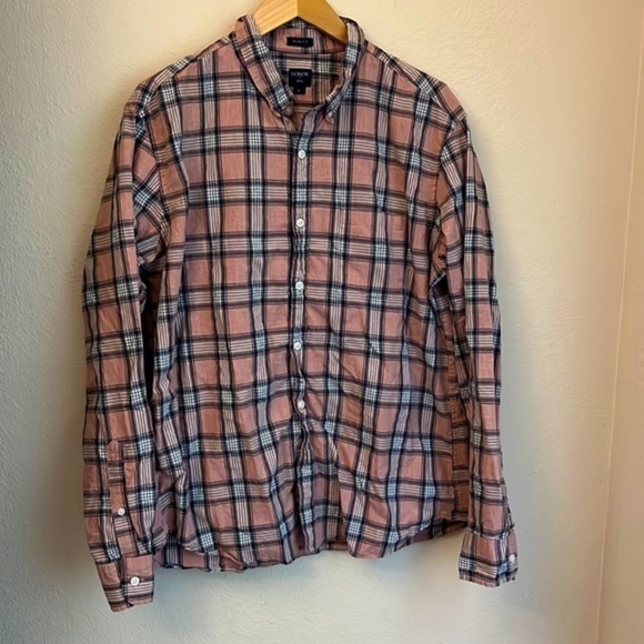 Vtg J.Crew Plaid Work Long Sleeve Shirt Mens XL Slim Fit - Picture 1 of 4